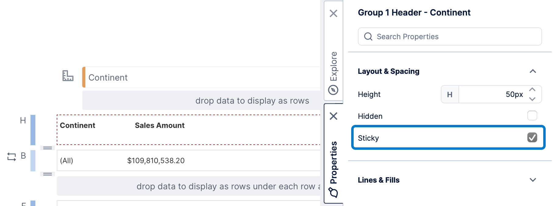 Enabling a header's Sticky option
