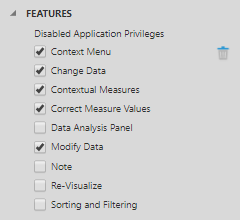 Select the privileges to disable on the data visualization