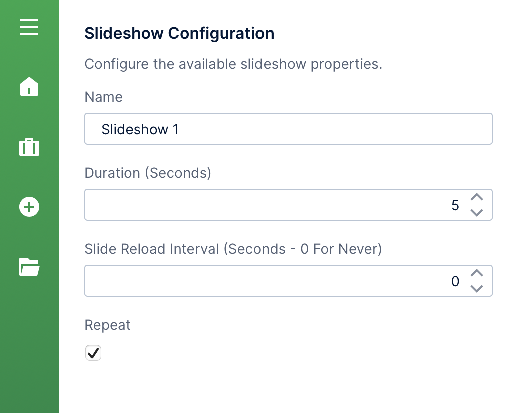Slideshow configuration options