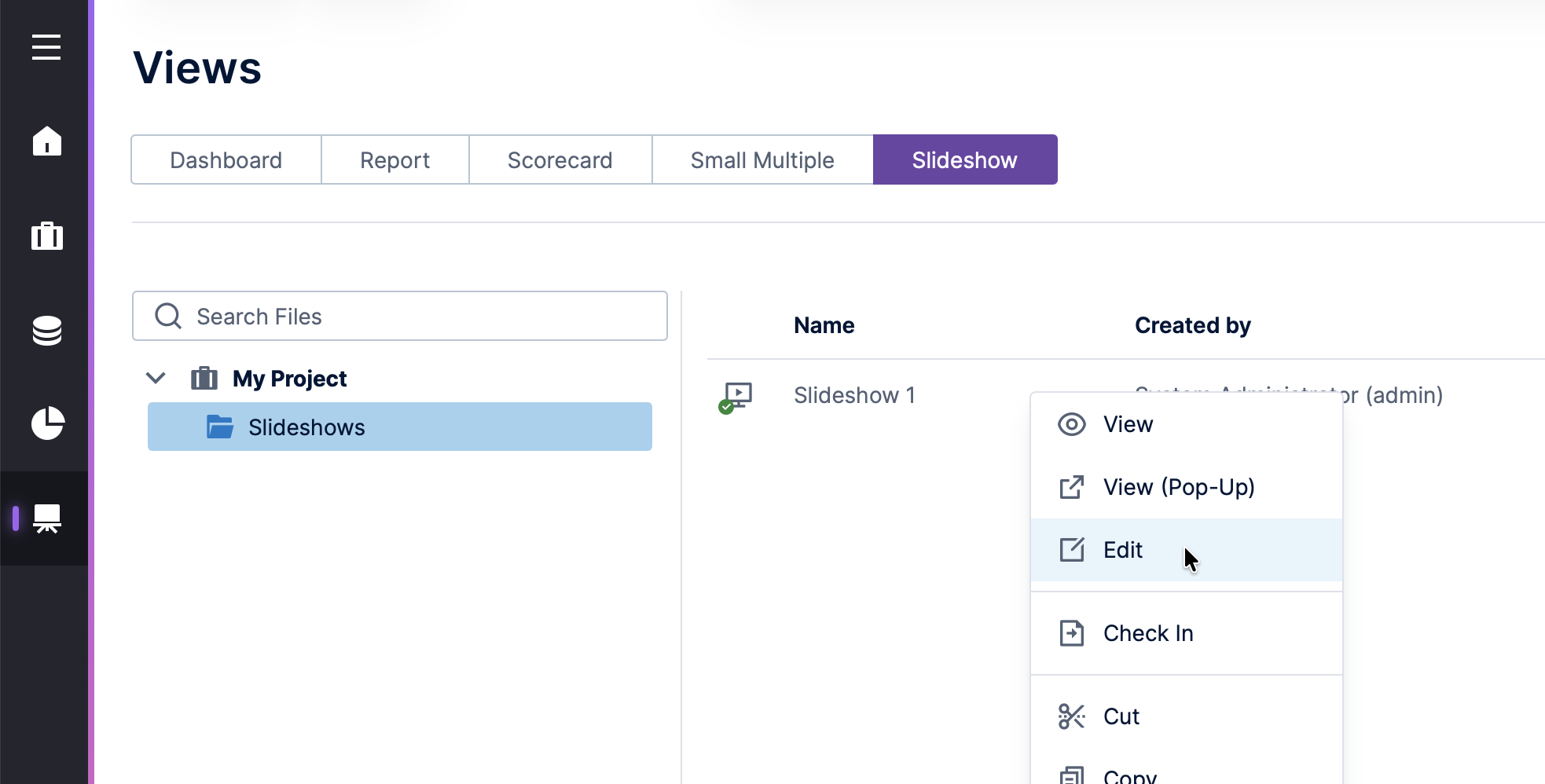 Opening a slideshow for editing